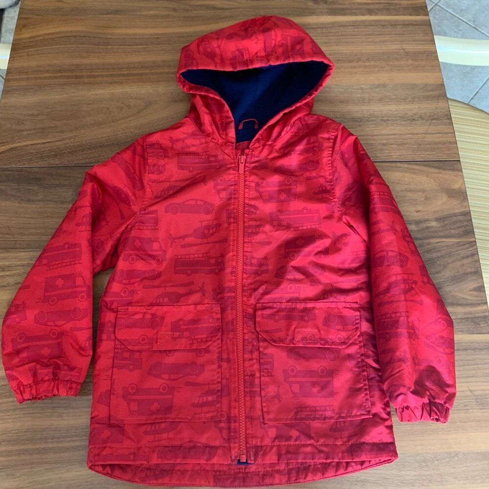 Carter's kids spring jacket, fleece lined, weather resistant, red/navy, Sz 7